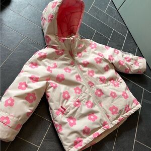 Zara Pink and White Floral Kids Puffer Jacket size 3-4